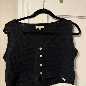 Madewell Black Sleeveless V-Neck Button Crop Top